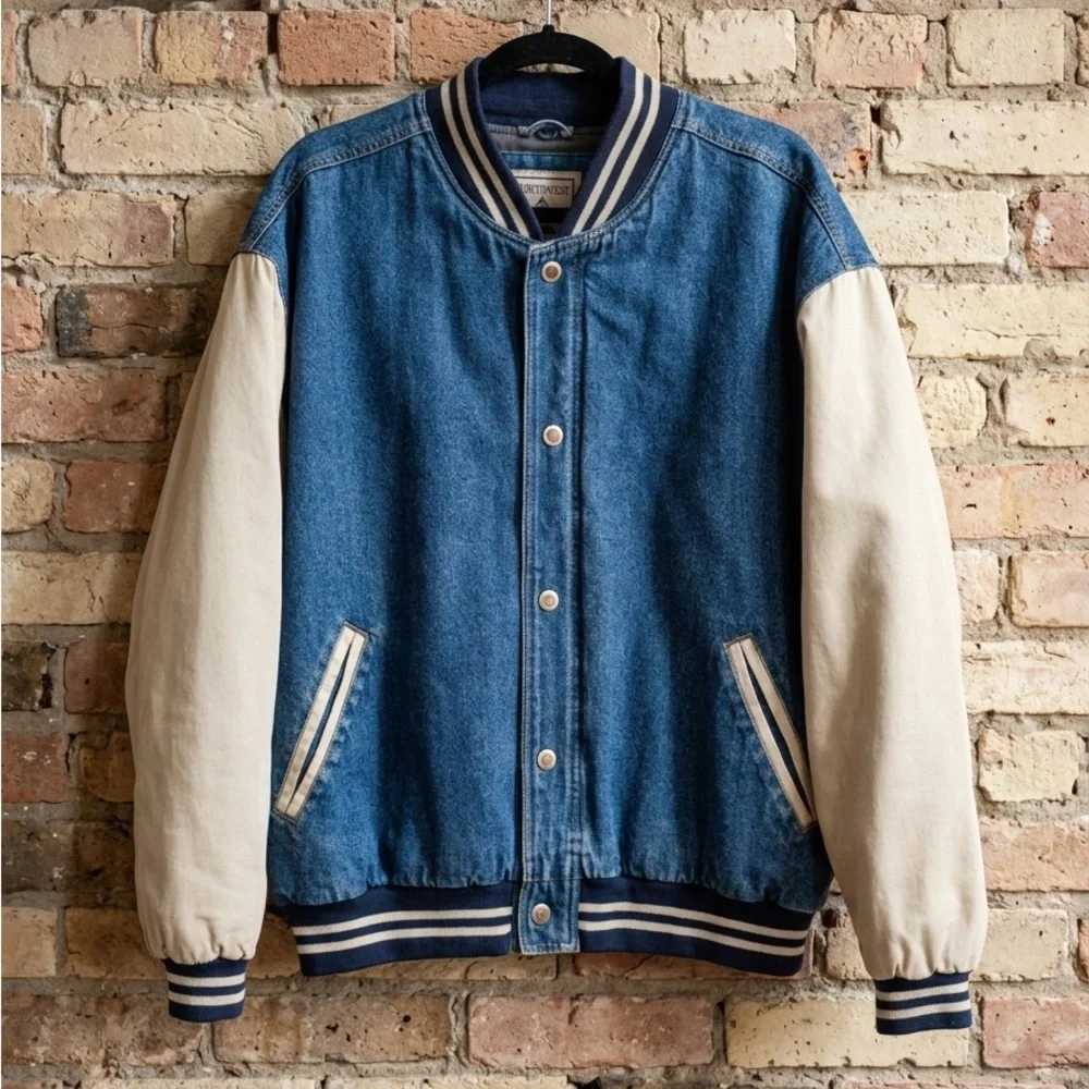 Vintage 90’s Northwest Territory Denim And Canvas Bomber Varsity Style Jacket